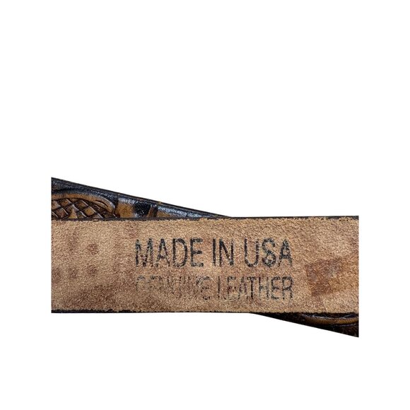 Vintage Tooled Leather Belt With Floral & Star Design - Picture 4 of 8